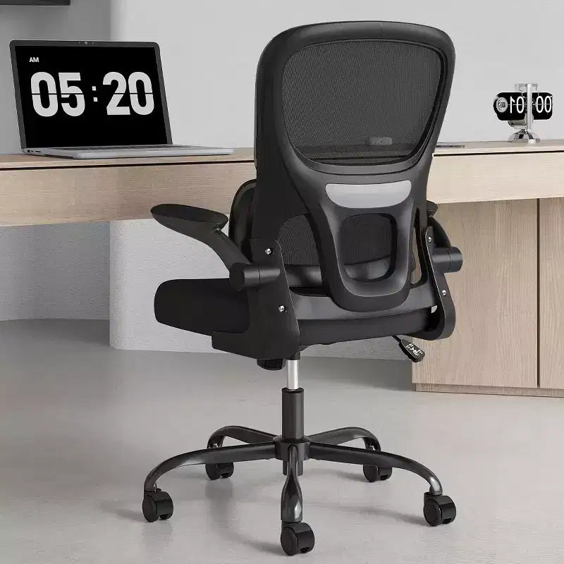 Chaise de bureau ergonomique en maille avec soutien lombaire et accoudoirs rabattables
