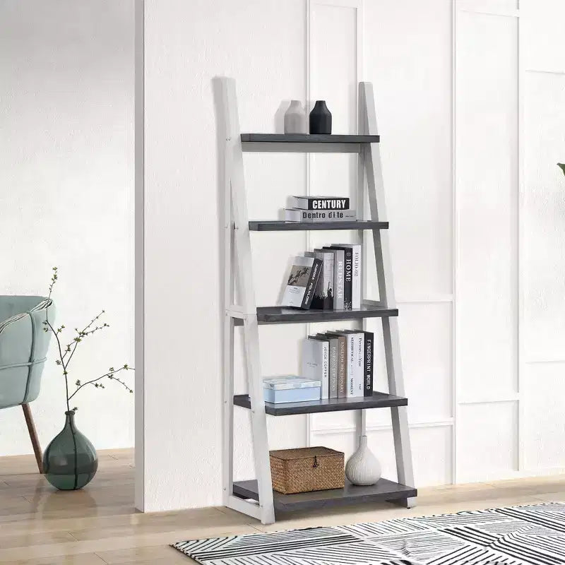 5-Tier Wood Storage Shelves, Small Bookcase for Living Room, Hallway, Office
