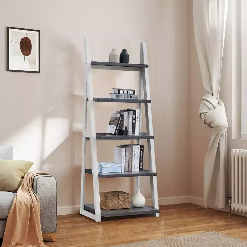 5-Tier Wood Storage Shelves, Small Bookcase for Living Room, Hallway, Office