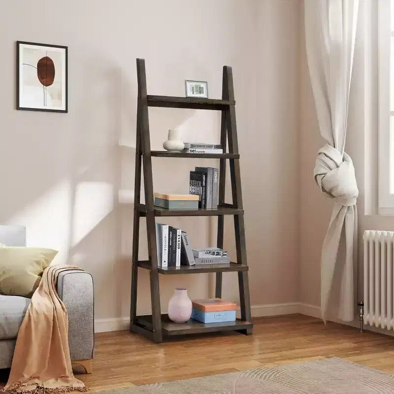 5-Tier Wood Storage Shelves, Small Bookcase for Living Room, Hallway, Office
