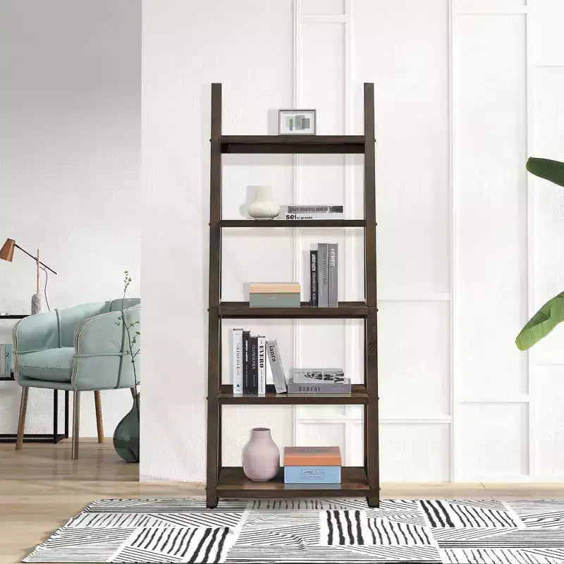 5-Tier Wood Storage Shelves, Small Bookcase for Living Room, Hallway, Office
