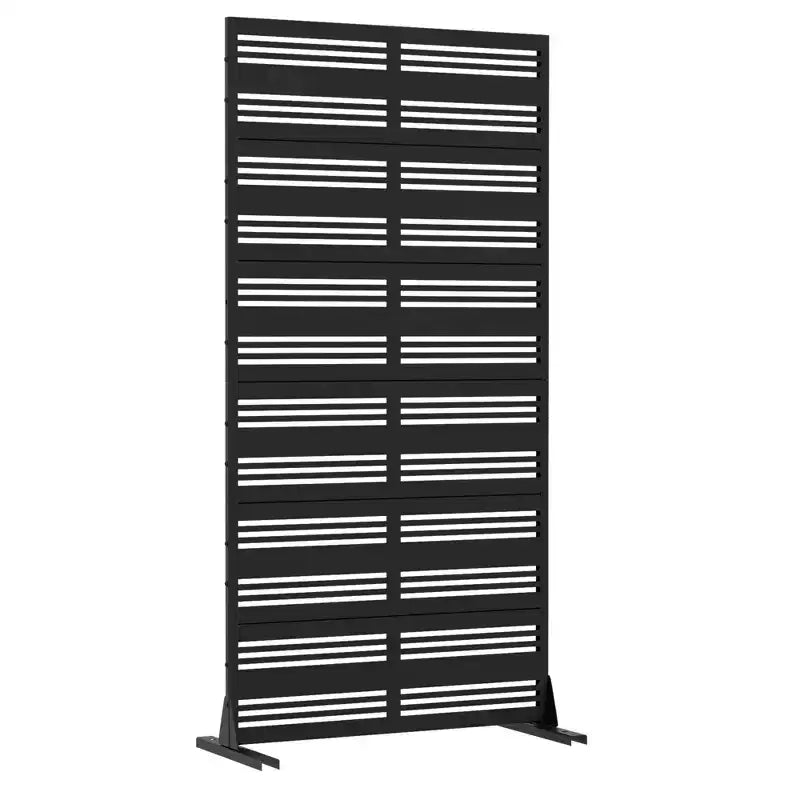 Louvered Black Galvanized Steel Privacy Screen, Indoor & Outdoor Divider, 6 Panels