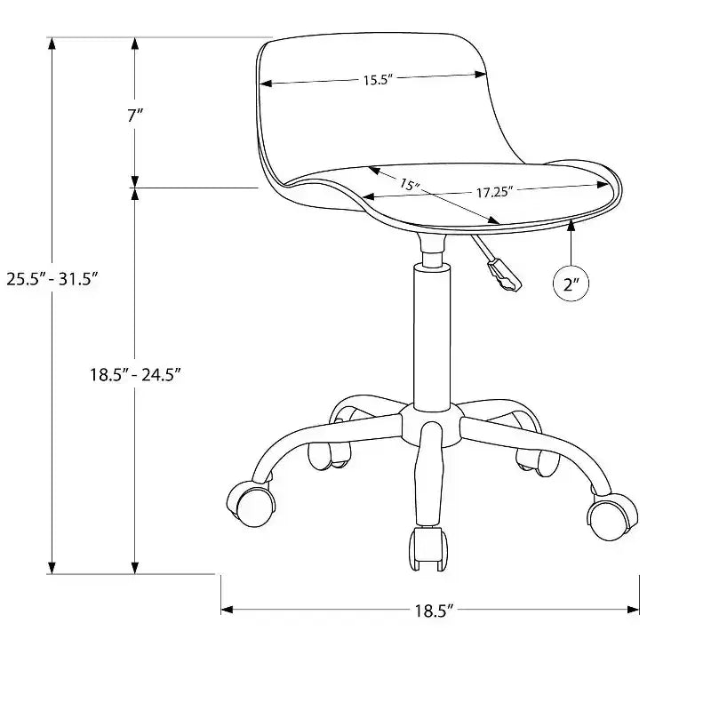 Chaise de bureau moderne réglable en hauteur avec piètement en métal et roulettes, pivotante à 360°