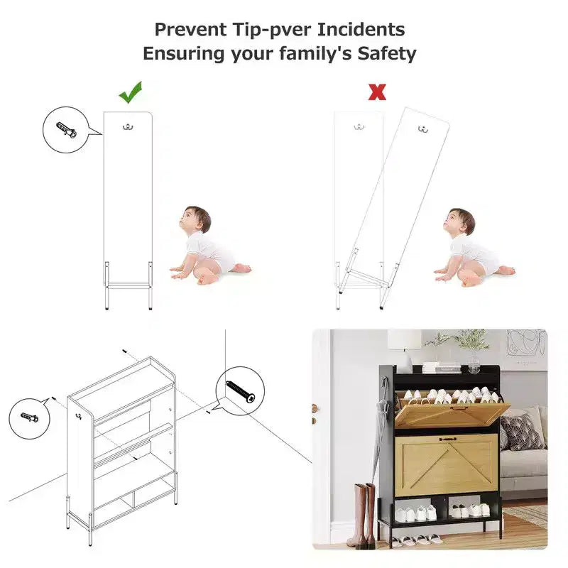 Shoe Storage Cabinet for Entryway with 2 Flip Drawers, Freestanding Narrow Shoe Rack