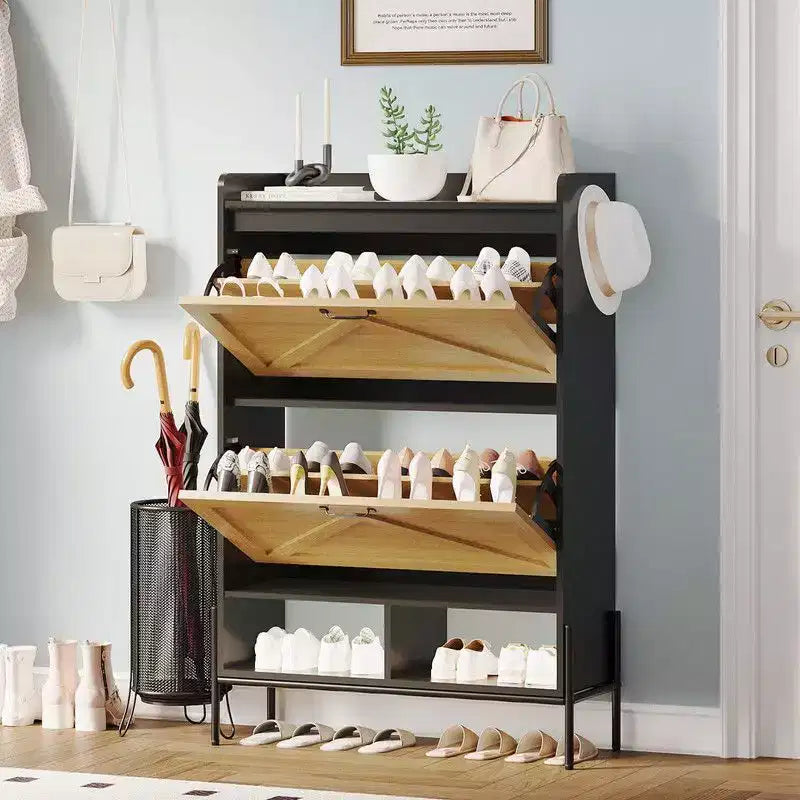 Shoe Storage Cabinet for Entryway with 2 Flip Drawers, Freestanding Narrow Shoe Rack