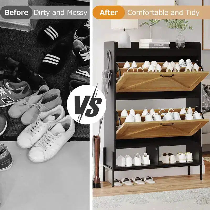 Shoe Storage Cabinet for Entryway with 2 Flip Drawers, Freestanding Narrow Shoe Rack
