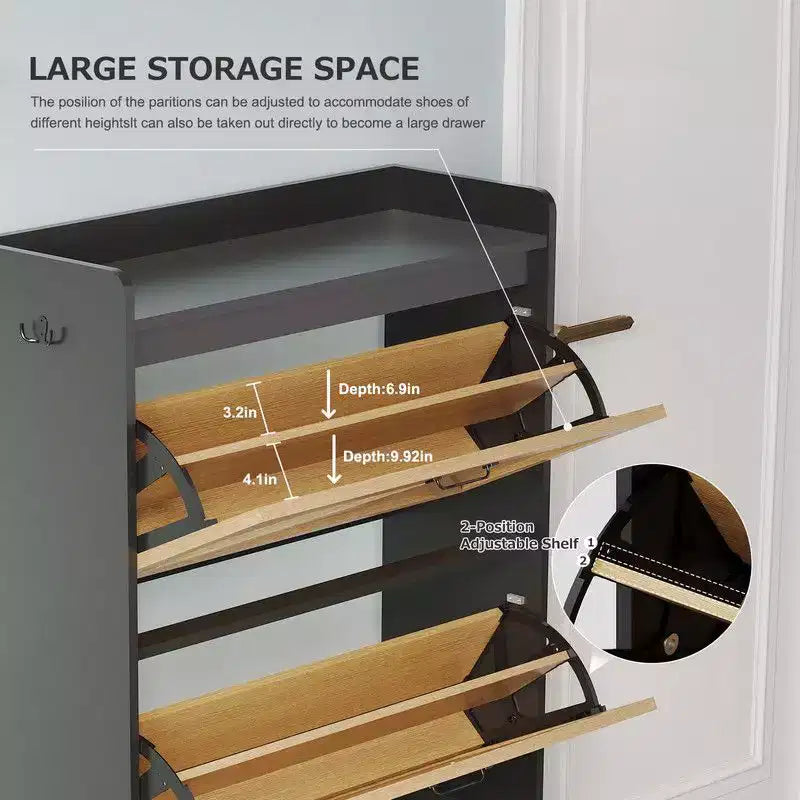 Shoe Storage Cabinet for Entryway with 2 Flip Drawers, Freestanding Narrow Shoe Rack