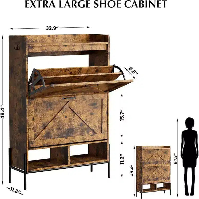 Shoe Storage Cabinet for Entryway with 2 Flip Drawers, Freestanding Narrow Shoe Rack