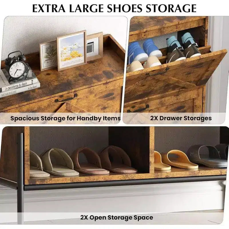 Shoe Storage Cabinet for Entryway with 2 Flip Drawers, Freestanding Narrow Shoe Rack