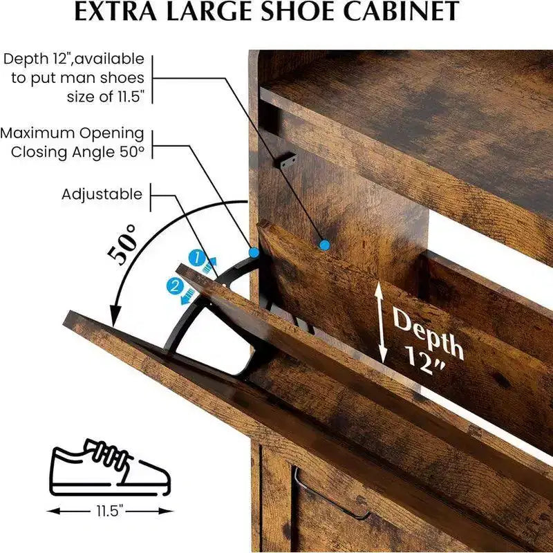 Shoe Storage Cabinet for Entryway with 2 Flip Drawers, Freestanding Narrow Shoe Rack