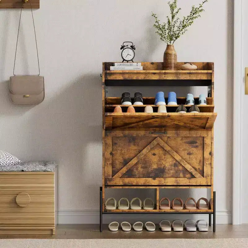 Shoe Storage Cabinet for Entryway with 2 Flip Drawers, Freestanding Narrow Shoe Rack