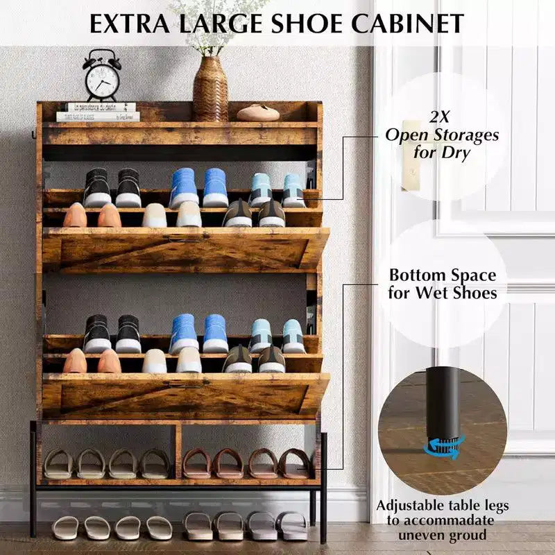 Shoe Storage Cabinet for Entryway with 2 Flip Drawers, Freestanding Narrow Shoe Rack