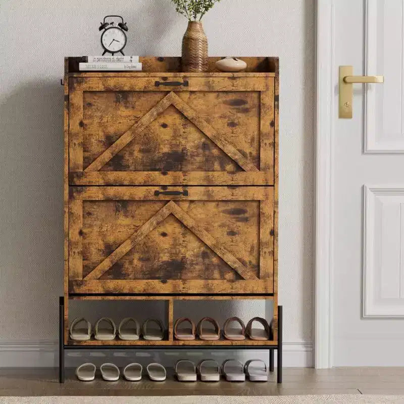 Shoe Storage Cabinet for Entryway with 2 Flip Drawers, Freestanding Narrow Shoe Rack