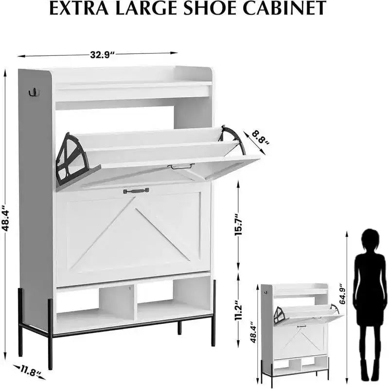 Shoe Storage Cabinet for Entryway with 2 Flip Drawers, Freestanding Narrow Shoe Rack