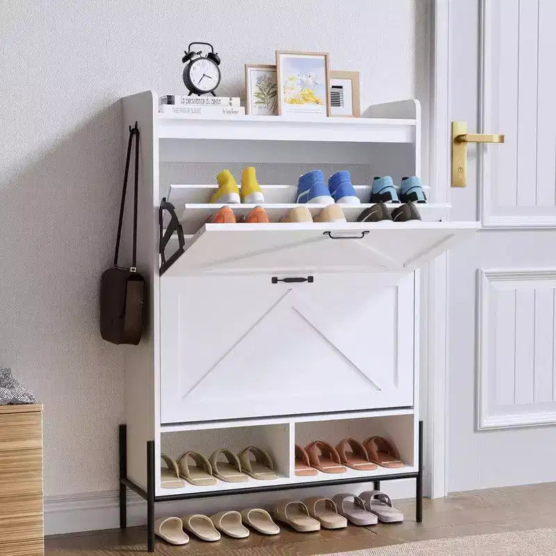 Shoe Storage Cabinet for Entryway with 2 Flip Drawers, Freestanding Narrow Shoe Rack