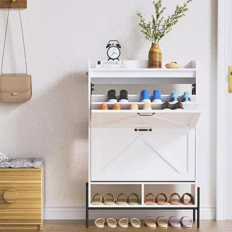 Shoe Storage Cabinet for Entryway with 2 Flip Drawers, Freestanding Narrow Shoe Rack