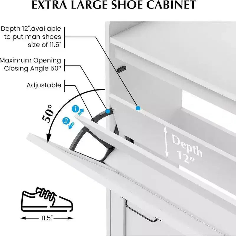 Shoe Storage Cabinet for Entryway with 2 Flip Drawers, Freestanding Narrow Shoe Rack