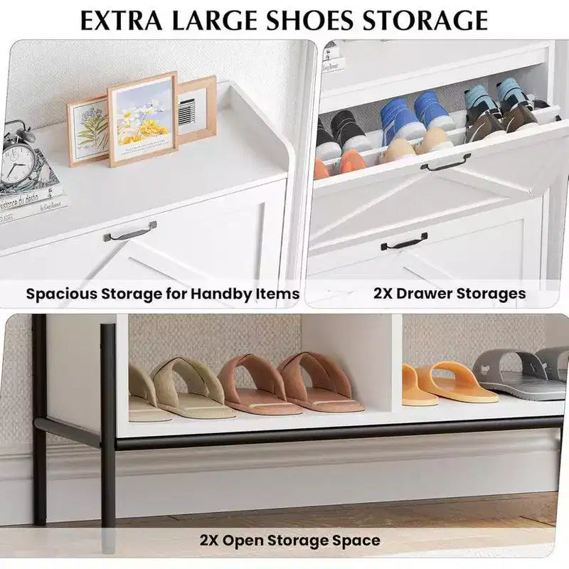 Shoe Storage Cabinet for Entryway with 2 Flip Drawers, Freestanding Narrow Shoe Rack