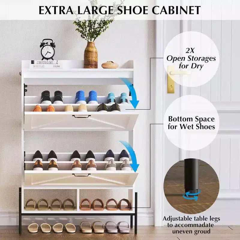 Shoe Storage Cabinet for Entryway with 2 Flip Drawers, Freestanding Narrow Shoe Rack