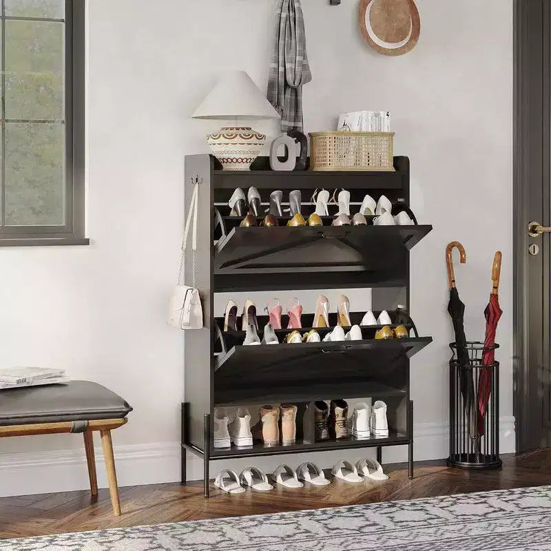 Shoe Storage Cabinet for Entryway with 2 Flip Drawers, Freestanding Narrow Shoe Rack