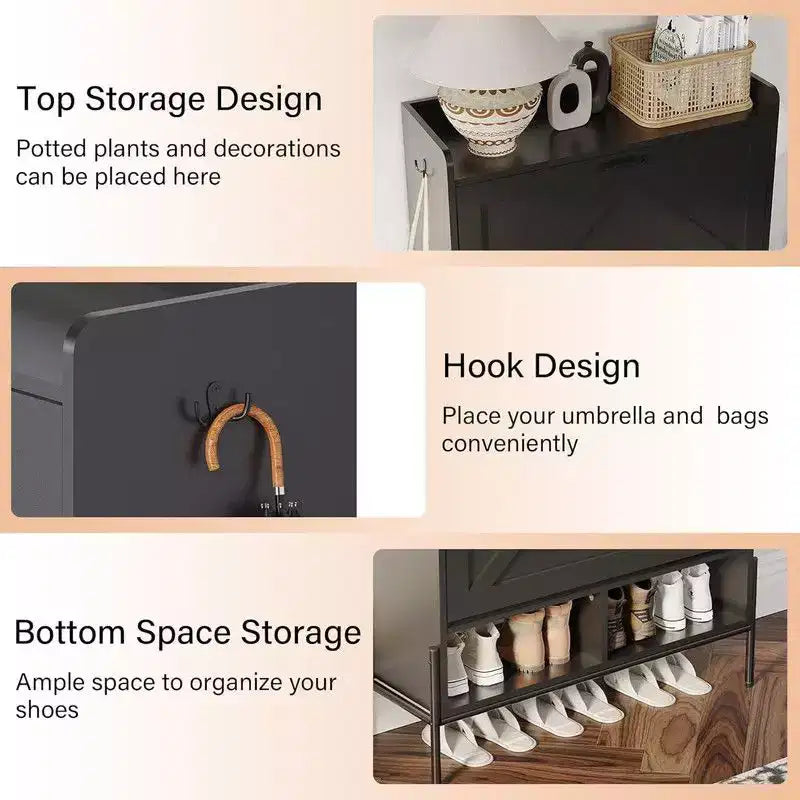 Shoe Storage Cabinet for Entryway with 2 Flip Drawers, Freestanding Narrow Shoe Rack