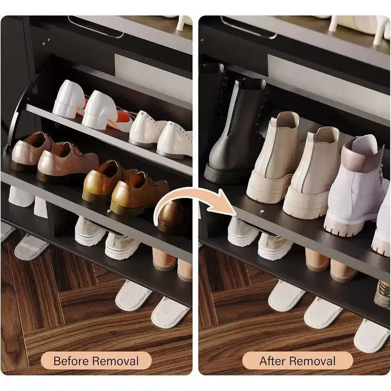 Shoe Storage Cabinet for Entryway with 2 Flip Drawers, Freestanding Narrow Shoe Rack