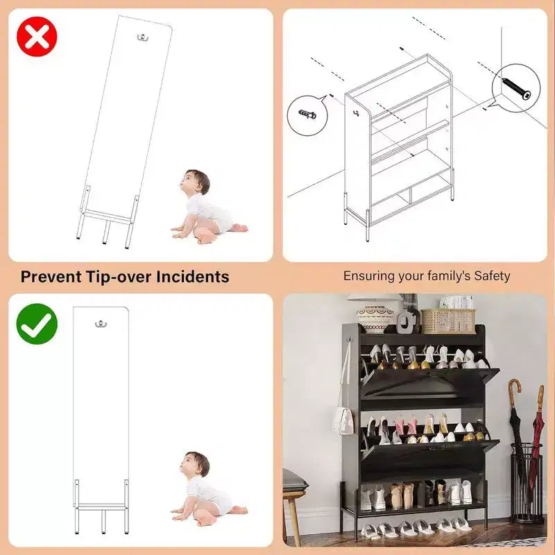 Shoe Storage Cabinet for Entryway with 2 Flip Drawers, Freestanding Narrow Shoe Rack