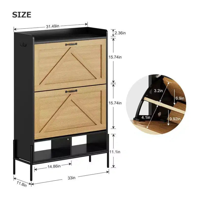 Shoe Storage Cabinet for Entryway with 2 Flip Drawers, Freestanding Narrow Shoe Rack