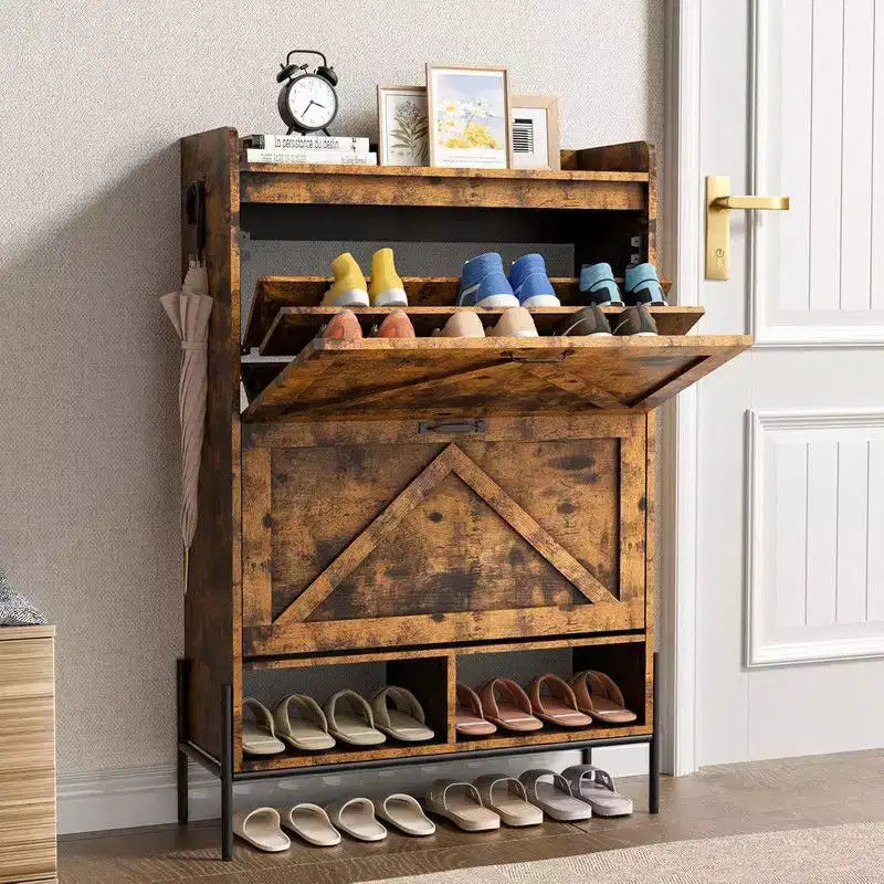 Shoe Storage Cabinet for Entryway with 2 Flip Drawers, Freestanding Narrow Shoe Rack