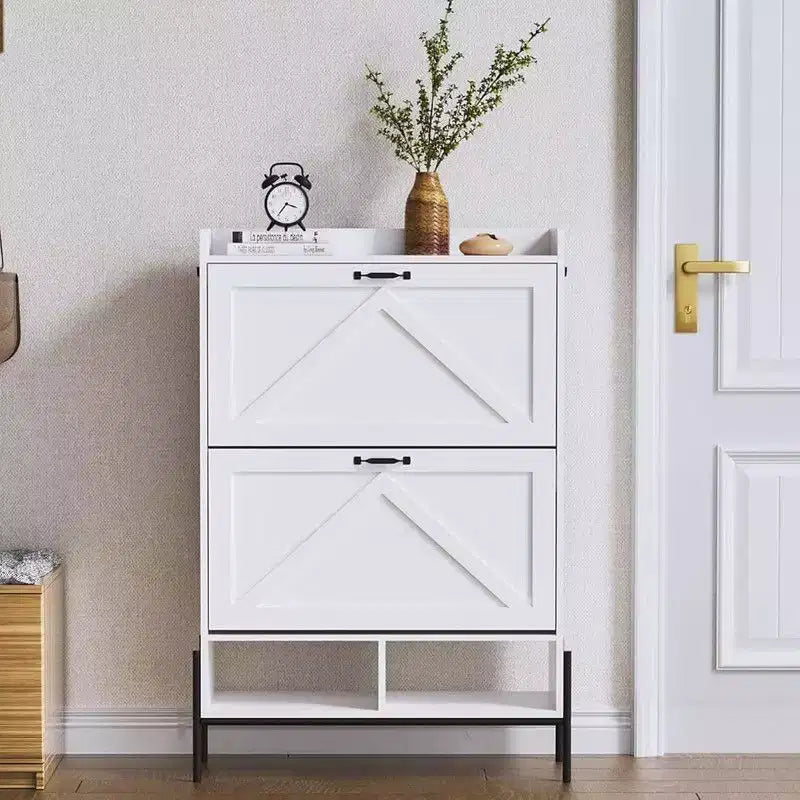 Shoe Storage Cabinet for Entryway with 2 Flip Drawers, Freestanding Narrow Shoe Rack