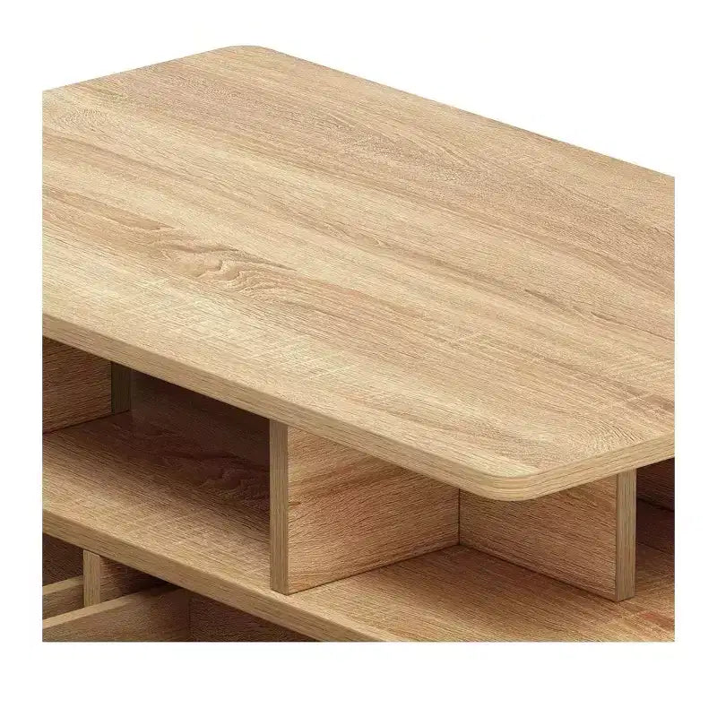 Farmhouse LED Coffee Table with 4 Drawers & Open Compartment, Modern Rectangle Design, Wood Coffee Table