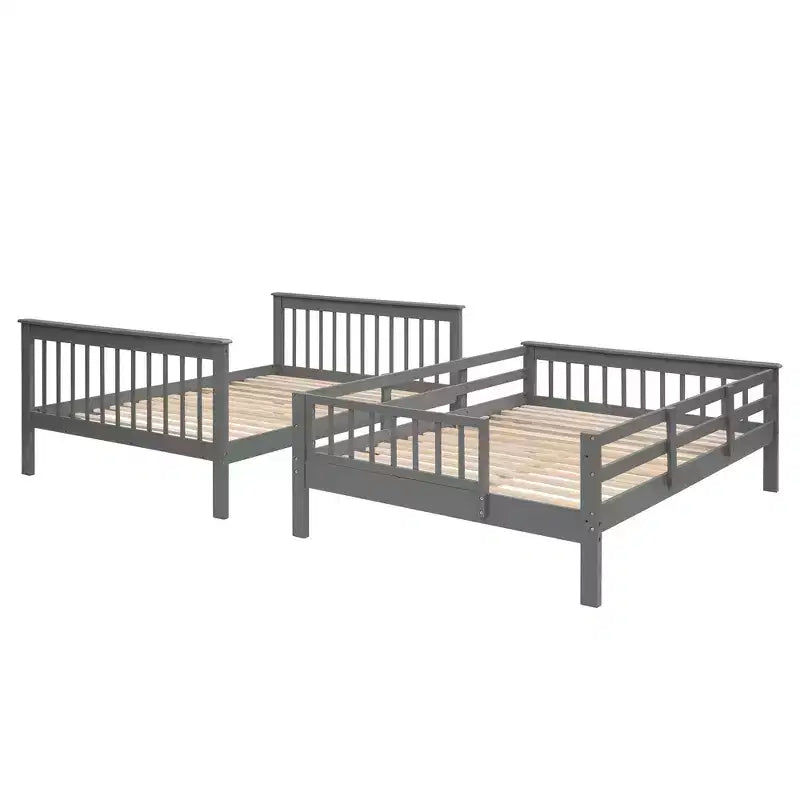 Full over Full Bunk Beds with Stairs, Wooden Full Stairway Bunk Bed with Storage & Guard Rail for Dorm