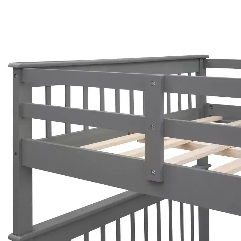 Full over Full Bunk Beds with Stairs, Wooden Full Stairway Bunk Bed with Storage & Guard Rail for Dorm
