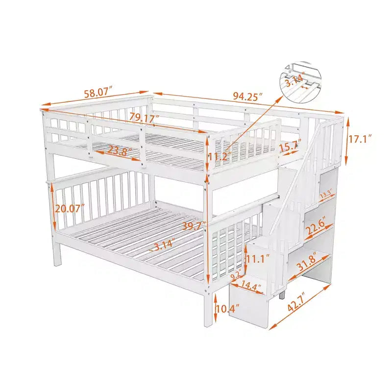 Full over Full Bunk Beds with Stairs, Wooden Full Stairway Bunk Bed with Storage & Guard Rail for Dorm