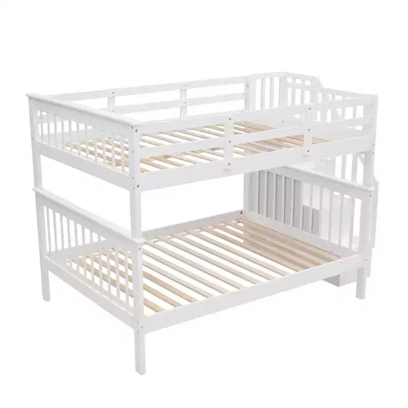 Full over Full Bunk Beds with Stairs, Wooden Full Stairway Bunk Bed with Storage & Guard Rail for Dorm