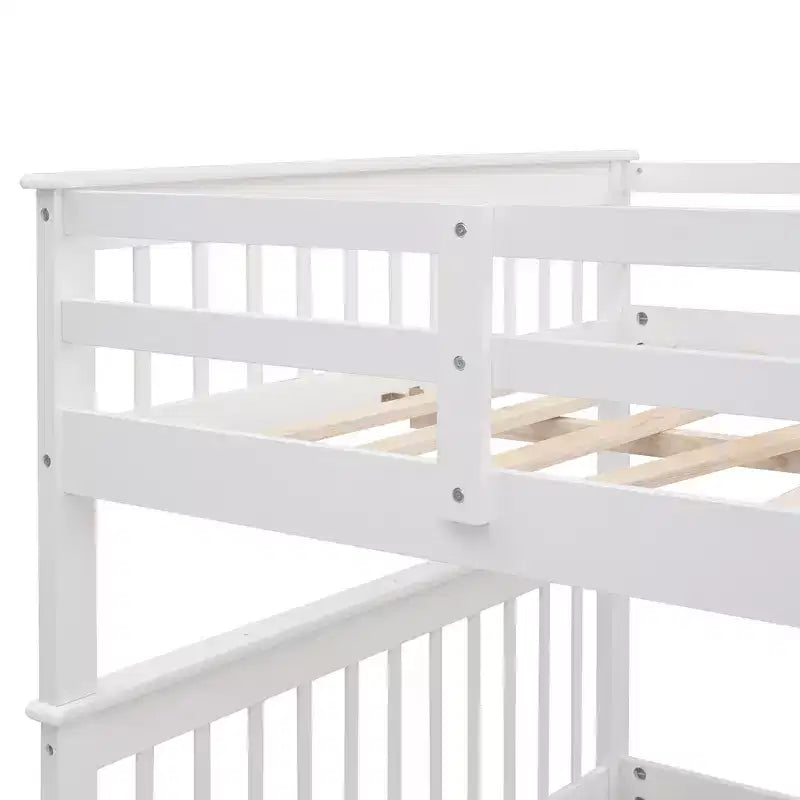 Full over Full Bunk Beds with Stairs, Wooden Full Stairway Bunk Bed with Storage & Guard Rail for Dorm
