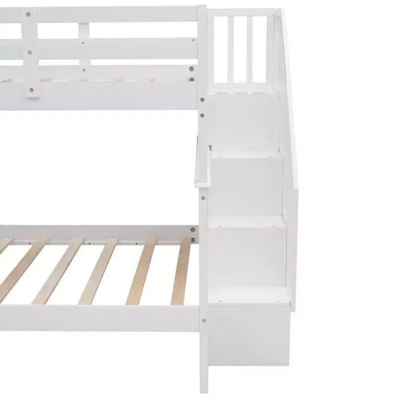 Full over Full Bunk Beds with Stairs, Wooden Full Stairway Bunk Bed with Storage & Guard Rail for Dorm