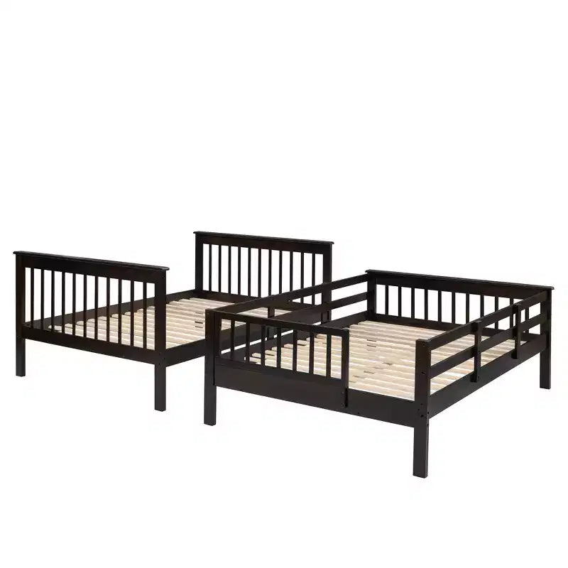 Full over Full Bunk Beds with Stairs, Wooden Full Stairway Bunk Bed with Storage & Guard Rail for Dorm