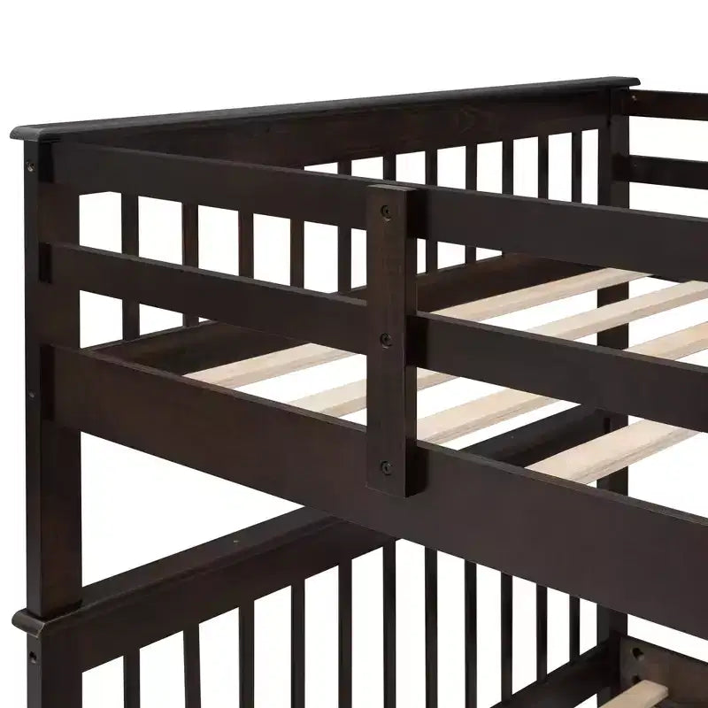 Full over Full Bunk Beds with Stairs, Wooden Full Stairway Bunk Bed with Storage & Guard Rail for Dorm