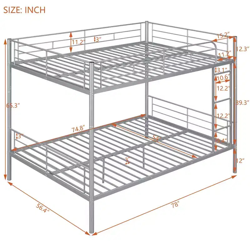 Full over Full Bunk Beds with Ladder & Full-Length Guardrails, Metal Heavy Duty Full Size Bunk Bed Frame with Sturdy Slats