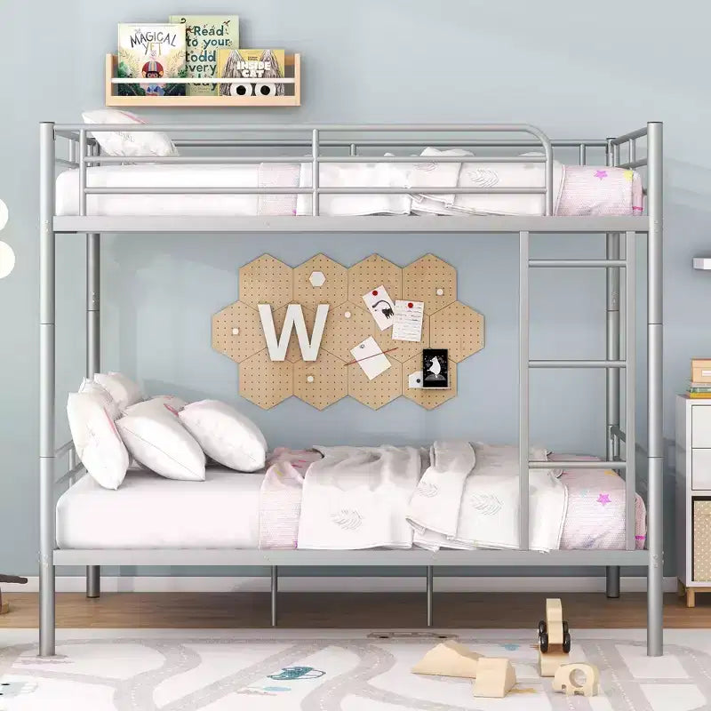 Full over Full Bunk Beds with Ladder & Full-Length Guardrails, Metal Heavy Duty Full Size Bunk Bed Frame with Sturdy Slats