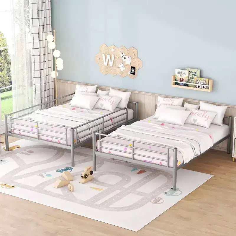 Full over Full Bunk Beds with Ladder & Full-Length Guardrails, Metal Heavy Duty Full Size Bunk Bed Frame with Sturdy Slats