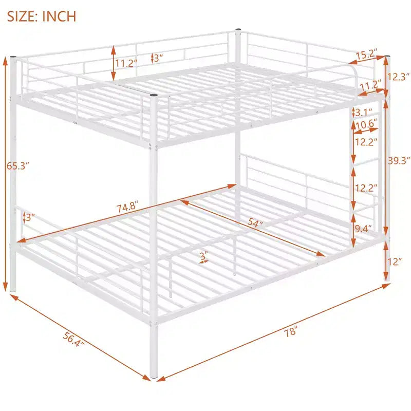 Full over Full Bunk Beds with Ladder & Full-Length Guardrails, Metal Heavy Duty Full Size Bunk Bed Frame with Sturdy Slats