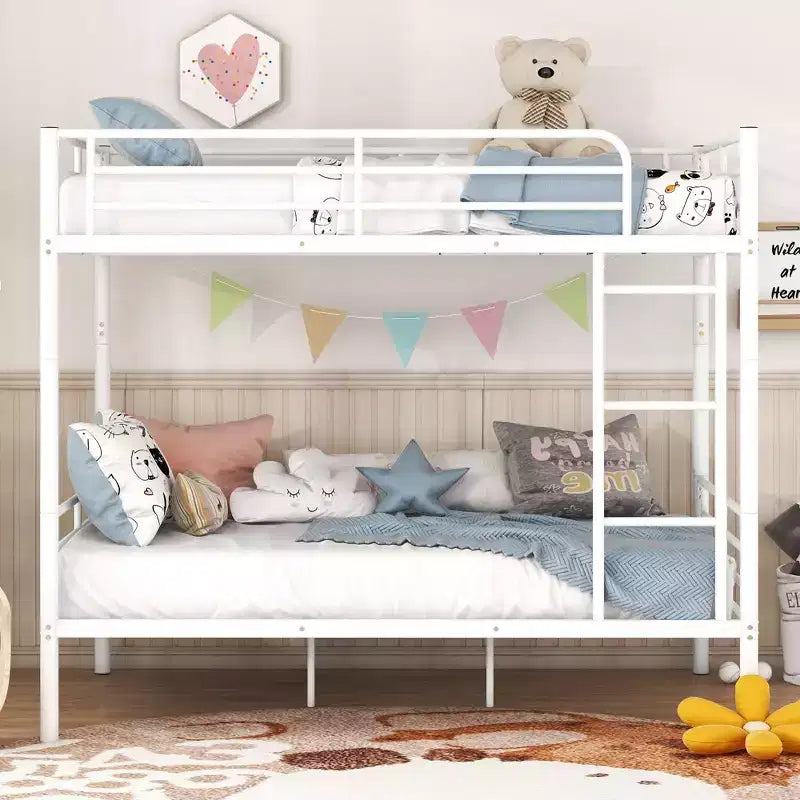 Full over Full Bunk Beds with Ladder & Full-Length Guardrails, Metal Heavy Duty Full Size Bunk Bed Frame with Sturdy Slats