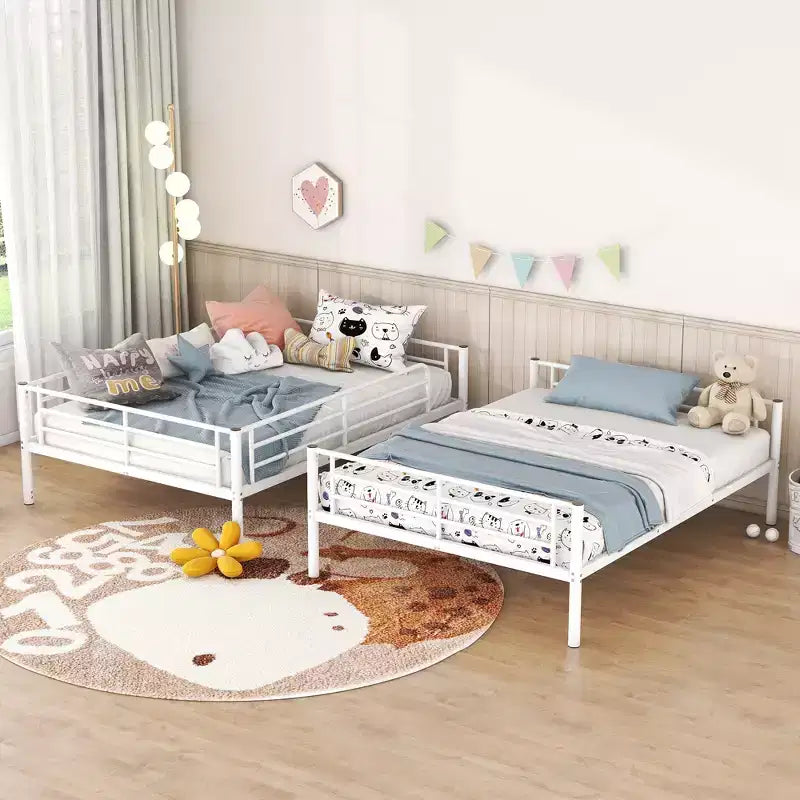 Full over Full Bunk Beds with Ladder & Full-Length Guardrails, Metal Heavy Duty Full Size Bunk Bed Frame with Sturdy Slats
