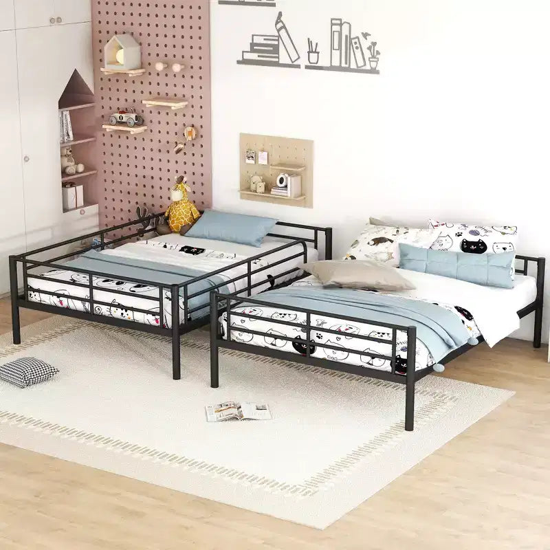 Full over Full Bunk Beds with Ladder & Full-Length Guardrails, Metal Heavy Duty Full Size Bunk Bed Frame with Sturdy Slats