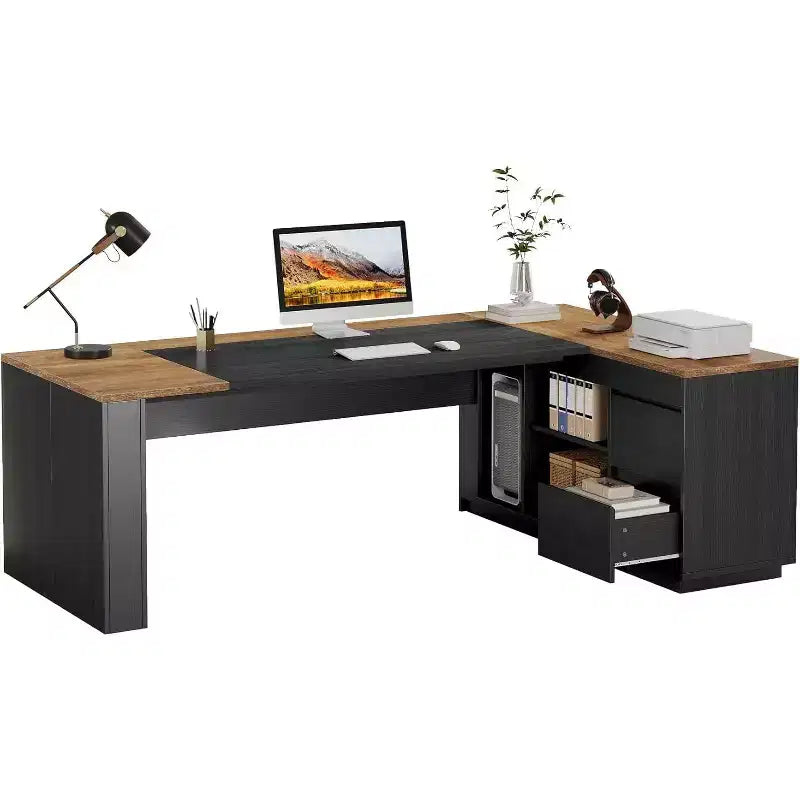 Lantine 78 L Shaped Executive Desk with Drawers, Computer Desk with Cabinet, Business Furniture Sets Workstation for Home Office