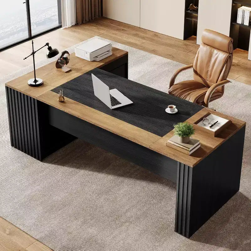 Bureau de direction en L de 78" avec tiroirs et armoire, poste de travail pour bureau à domicile