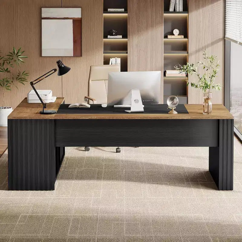 Bureau de direction en L de 78" avec tiroirs et armoire, poste de travail pour bureau à domicile