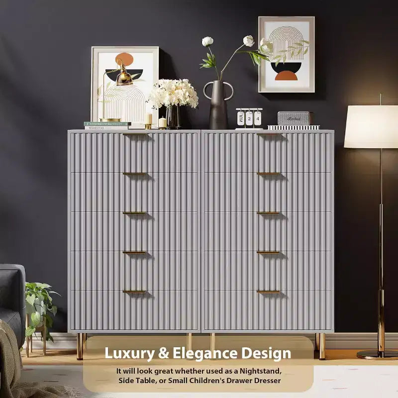 Fluted 5 Drawer Dresser for Bedroom, 48 Tall Modern Chest of Drawers with Deep Drawers and Wide Top, for Living Room, Hallway, Kids Room